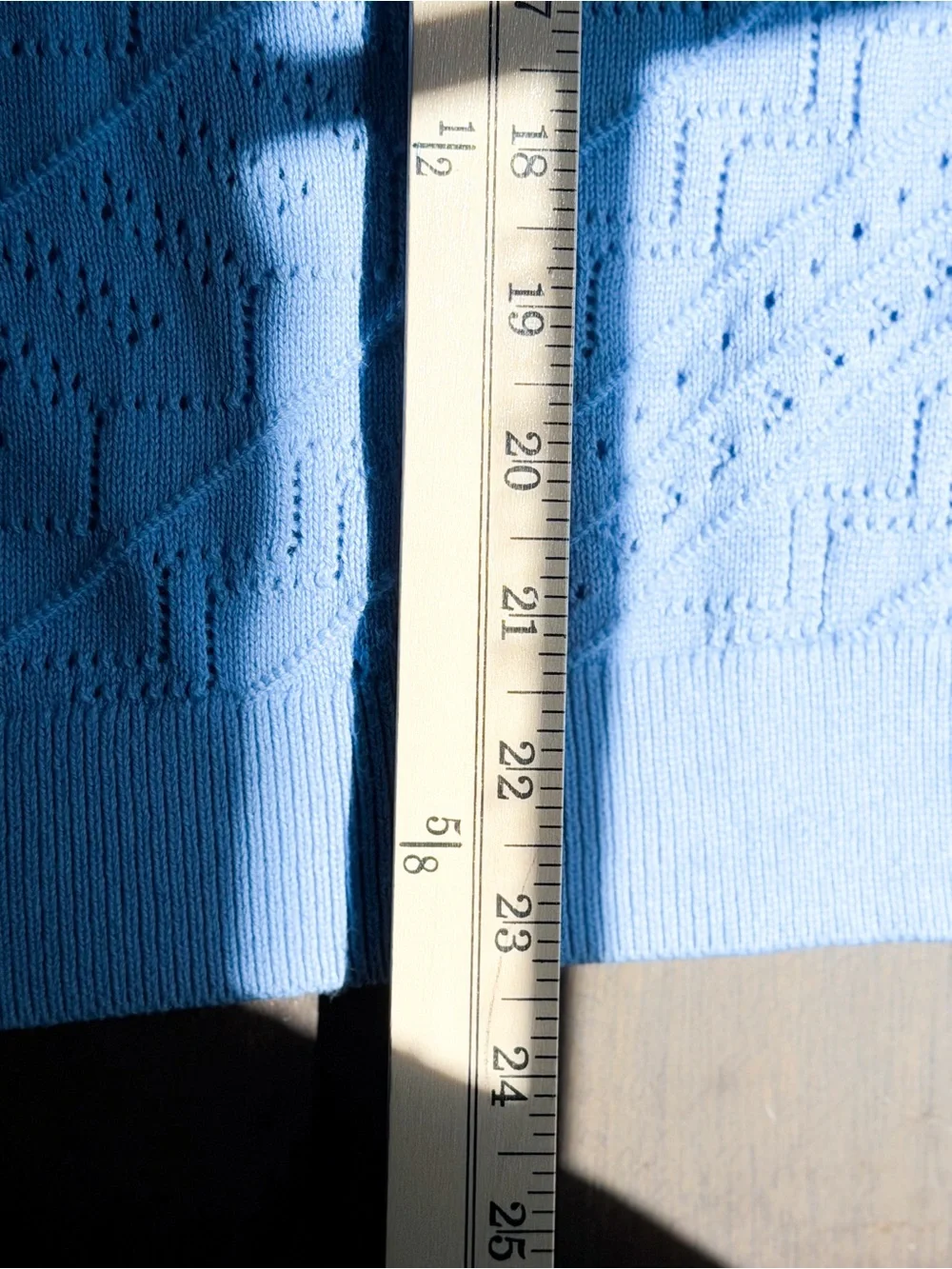 LOFT Baby Blue Pointelle Puff Sleeve 100% Cotton Knit Sweater Top M Preppy EUC
